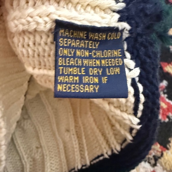 Brooks Brothers Men XL Cable Knit Cricket Sweater Cotton Cream Navy Green Stripe - Picture 6 of 8